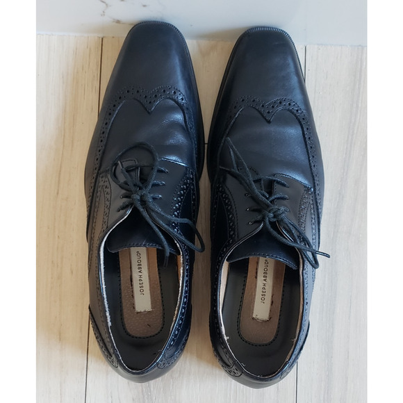 Joseph Abboud Shoes Wingtip Brogue Oxford Mens 11D Black Italian Leather Dress - Picture 7 of 13